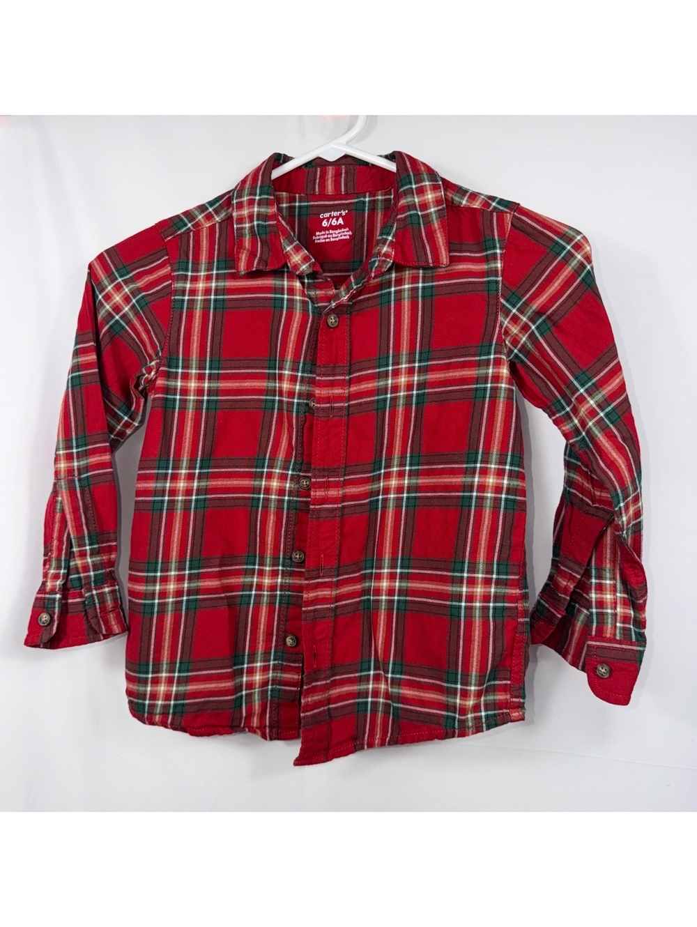 Carter’s Boys 6/6A Red Plaid Button-Up Shirt
